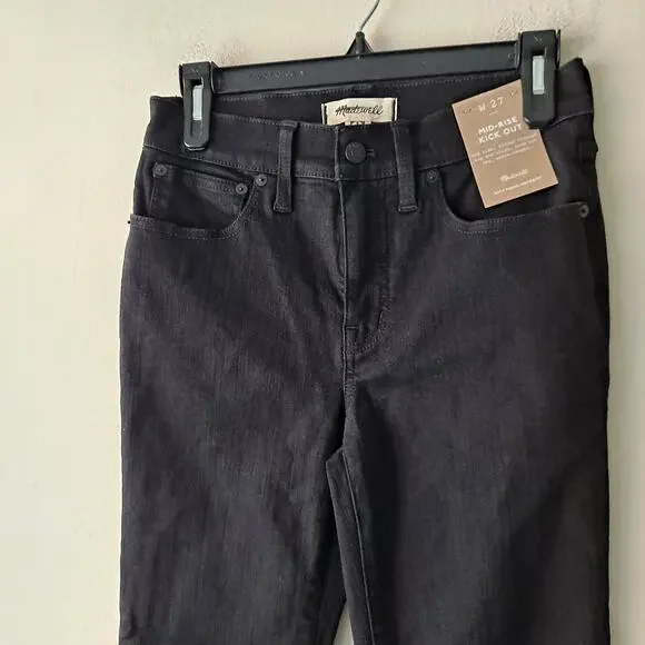 NWT Madewell Kick Out Crop Jeans Mid Rise Flare Leg Black Rinse Wash Size 27 - Picture 7 of 16